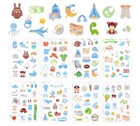 16 Sheet Baby Boy Stickers, 8 Styles Various Patterns Baby Boy Stickers for Scrapbooking Not Easy to Fall Off Newborn Scrapbook Accessories for Envelopes Scrapbooks Notebooks Supplies