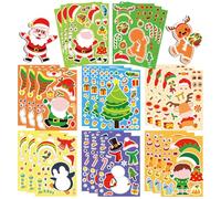 16 Sheets Christmas Stickers for Crafts,Christmas DIY Make a Face Stickers,Vinyl Waterproof Kids Stocking Fillers Party Bag, Merry Xmas Crafting,Scrapbook,Gift,Present,Card Making Supplies for Kids