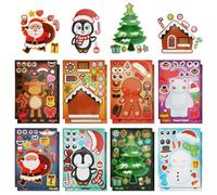 16 Sheets Christmas Stickers for Kids - Make Your Own Christmas Characters Santa Snowman Face Elk Tree for Crafts Xmas Activities Games Holiday Party Favors