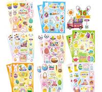 16 Sheets Easter Egg Stickers Decorations Easter Bunny Rabbit Eggs Pattern Stickers for Children Kids Happy Theme Craft Scrapbook Self-Adhesive Egg Bunny Chick Flower Cards Gifts (Type-H Easter)