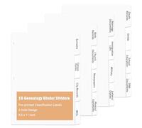 16 Sheets Genealogy Binder Dividers 3 Ring Binder Genealogy Organizer Supplies Pre-Printed 16 Categories Index Dividers 8.5x11 in Family History Pages for Family History Research