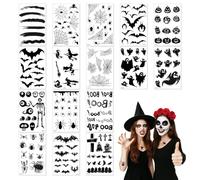 16 Sheets Halloween Temporary Tattoos, Spider Web Spider Bat Pumpkin Face & Body Tattoo Stickers for Women Men Adults Kids Halloween Party Cosplay