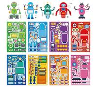 16 Sheets Robot DIY Make a Face Stickers, Personalized Stickers for Birthday Party Supplies