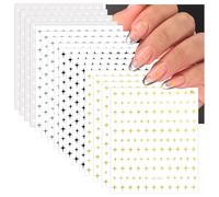 16 Sheets Star Nail Stickers Glitter Art Stickers, 3D Glitter Rhinestones Quadrangular Star Nail Decals for DIY Manicure (Silver, Black, White, Gold)