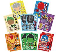 16 Sheets Superhero DIY Stickers for Kids,Make Your Own Personalized Cartoon Stickers for Kids,Match Make a Face Art Crafts Suitable for Birthday Party Supplies Gifts