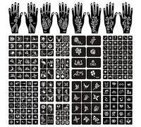 16 Sheets Temporary Tattoo Stencils Kit Reusable for Women Girls and Kids,180+ PCS Temporary Indian Arabian Glitter Airbrush Tattoo Stencils for Face Body Paint DIY