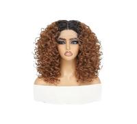 16“ Short Afro Kinky Curly Wig 13x4x1 inch Synthetic Lace Front Wigs For Women(Brown)