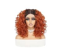 16“ Short Afro Kinky Curly Wig 13x4x1 inch Synthetic Lace Front Wigs For Women(Brownish red)
