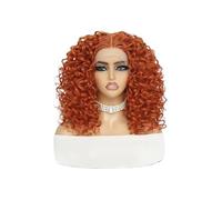 16“ Short Afro Kinky Curly Wig 13x4x1 inch Synthetic Lace Front Wigs For Women(Orange red)