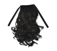 16" Short Ponytail Hair Extension Wrap Around Pony Tail Clip in Curly Wavy Synthetic Fake Hairpiece for Women Elegant or Chic Look(Natural black)