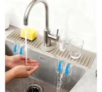 16" Silicone Faucet Mat for Kitchen Sink Released in 2025/12TH,8° Slope Fast Self-draining-Kitchen Sink Splash Guard,Bathroom Kitchen Sink Area Water Splash Guard Behind Faucet Draining Mat Beige