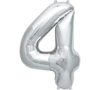16" Silver Number 4 Foil Balloons Air Filled Self Inflating Birthday Anniversary Wedding Party Banner Decorations