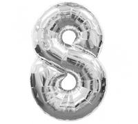 16" Silver Number 8 Foil Balloons Air Filled Self Inflating Birthday Anniversary Wedding Party Banner Decorations