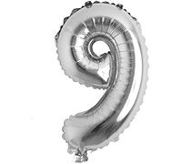 16" Silver Number 9 Foil Balloons Air Filled Self Inflating Birthday Anniversary Wedding Party Banner Decorations