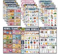 16 Sound Wall Classroom Phonics Language Arts Charts for Kids Toddler Learning Vowels Sounds, Phonics Posters for Classroom, Digraphs and Blends Poster, Reading Poster, Sound Wall Phonics Routine（16 x