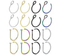 16 Stainless Steel Fish Hook Nose Rings, C-Shaped And D-Shaped Design, Special Jewelry For Puncture, Pain-Like Shape, Avant-Garde Fashion Accessories.