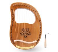 16 String Harp Wood Color Round Lyre HarpEasy To Learn Rosewood Portable Small Harp Metal String Instrument Playing Musical Instruments with Tuning Hammer for Children Adults Or Beginners