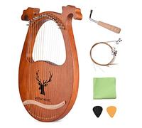 16 String Lyre Harp Solid Wood String Instrument with Elk Pattern Tuning Hammer Strings Cleaning Cloth Picks for Beginners