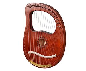 16 String Lyre Harp With Carved Phonetic Symbols, Unique Patterns Solid Wood Mahogany, With Tunning Wrench, Extract Strings, Manual, For Adults, Kids & Beginners