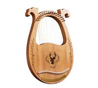 16-String Lyre Harp with Wooden Resonance Box, Steel Strings, Tuning Wrench, Picks in Natural/Coffee/Blue - 38.5x26x3.5cm