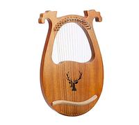 16 Strings Lyre Harp Mahogany Body String Pick Set Pickup 16-Metal-String Solid Wood With Tuning Wrench for children beginners adults bands professionals etc (Log Colour with deer pattern)