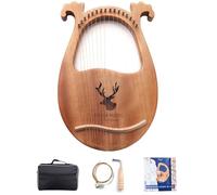 16 Strings Mahogany Lyre Harp with Durable Bag Tuning Wrench Spare Strings and Music Book, Strings Music Instrument, Reindeer Shape(Burlywood)