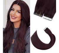 16" Tape in Hair Extensions Skin Weft Hair Remy Human Hair Pieces 20 Pcs 30g/Set #99J Wine Red