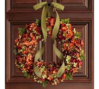 16" Thanksgiving Fall Harvest Wreath, Autumn Yellow Red Orange Leaves Wreath Holiday for Front Door Hanging Porch Home Window Wall Farmhouse Indoor Outdoor, Yellow Red