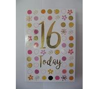 16 TODAY 16TH BIRTHDAY WONDERFUL COLOURFUL GOLD & PINK DOTS GREETING CARD