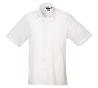 (16, White) Premier Mens Short Sleeve Formal Poplin Plain Work Shirt