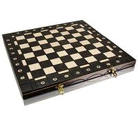 16" Wooden Folding CHESSBOARD/Chess Board - Hand Crafted Burnt Design 41 x 41cm (Dark)