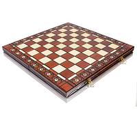 16" Wooden Folding CHESSBOARD/Chess Board - Hand Crafted Burnt Design 41 x 41cm (Mahogany)