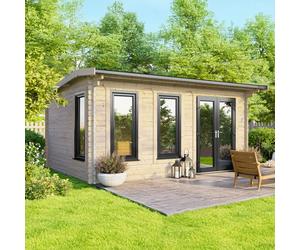 16 x 10 Powersheds Apex Log Cabin In 44mm Log Thickness with uPVC - Doors to the right