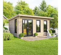 16 x 10 Powersheds Pent Log Cabin In 44mm Log Thickness with uPVC - Doors to the left