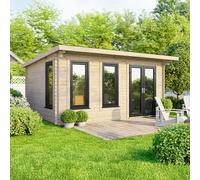 16 x 10 Powersheds Pent Log Cabin In 44mm Log Thickness with uPVC - Doors to the right