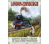 16 X 12 Inch London - Edinburgh. The Flying Scotsman Train Portrait. Coming Out a Tunnel by Children in a Field. Tin Sign Nostalgic Metal Sign Home Decor for Culb Bar Cafe