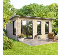 16 x 12 Powersheds Apex Log Cabin In 44mm Log Thickness with uPVC - Doors to the left