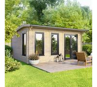 16 x 12 Powersheds Apex Log Cabin In 44mm Log Thickness with uPVC - Doors to the right