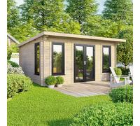 Power 16' x 12' Pent Log Cabin - Central Doors, Brown
