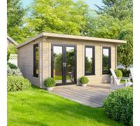 16 x 12 Powersheds Pent Log Cabin In 44mm Log Thickness with uPVC - Doors to the left