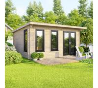 Powersheds Pent Roof Log Cabin 16ft x 12ft (Doors to Right) 44mm Log Thickness