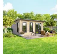 16 x 14 Powersheds Apex Log Cabin In 44mm Log Thickness with uPVC - Doors to the right