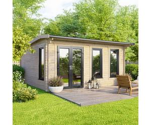 16 x 14 Powersheds Apex Log Cabin In 44mm Log Thickness with uPVC - Doors to the right