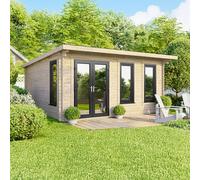16 x 14 Powersheds Pent Log Cabin In 44mm Log Thickness with uPVC - Doors to the left