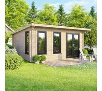 16 x 14 Powersheds Pent Log Cabin In 44mm Log Thickness with uPVC - Doors to the right
