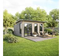 16 x 16 Powersheds Apex Log Cabin In 44mm Log Thickness with uPVC - Doors to the left
