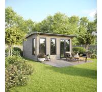 16 x 16 Powersheds Apex Log Cabin In 44mm Log Thickness with uPVC - Doors to the right