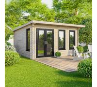 16 x 16 Powersheds Pent Log Cabin In 44mm Log Thickness with uPVC - Doors to the left