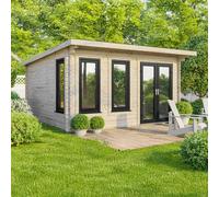 16 x 16 Powersheds Pent Log Cabin In 44mm Log Thickness with uPVC - Doors to the right