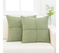 16 x 16 Sage Green Throw Pillow Covers Set of 2 Faux Suede Soft Leather Like Decorative Square Pillowcases for Couch Sofa Couch Chairs Vegan Suede Cushion Covers Rustic Modern Farmhouse Home Decor